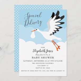 Gender-Neutral Cute Stork Baby Shower Invitation