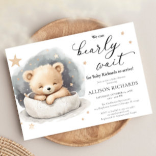 Gender neutral cute teddy bear baby shower invitation