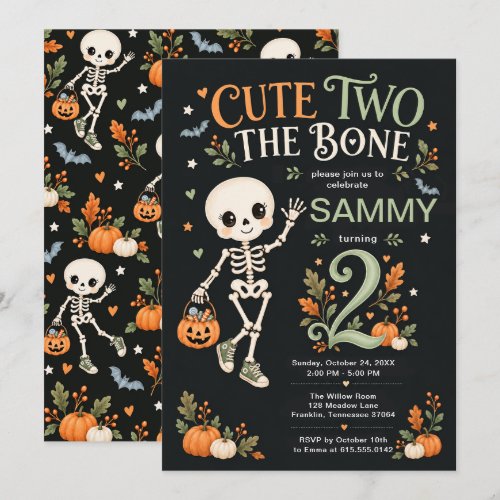 Gender Neutral Cute Two the Bone 2nd Birthday Invitation