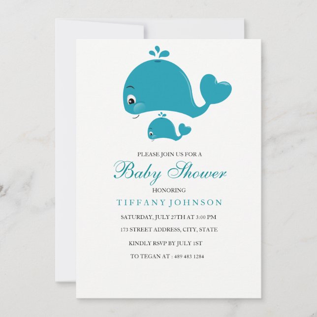 Gender-Neutral Cute Whale Baby Shower invitation (Front)