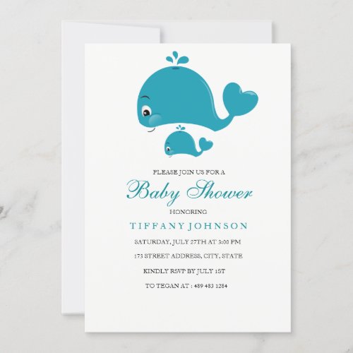 Gender_Neutral Cute Whale Baby Shower invitation