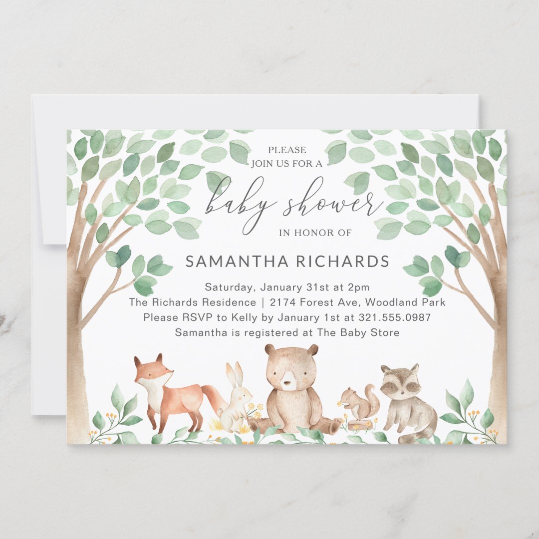 Gender Neutral Cute Woodland Animals Baby Shower Invitation | Zazzle