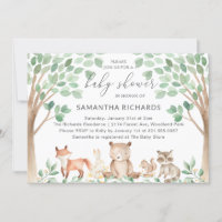 Gender Neutral Cute Woodland Animals Baby Shower Invitation