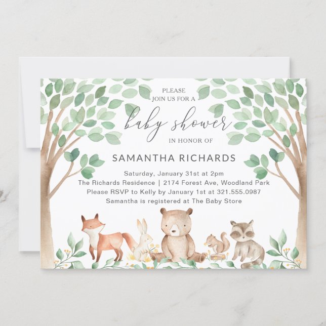 Gender Neutral Cute Woodland Animals Baby Shower Invitation (Front)