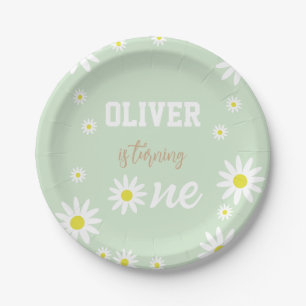 Gender Neutral Daisy 1st Birthday Party Boho White Paper Plates