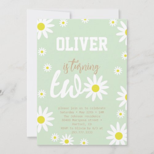 Gender Neutral Daisy 2nd Birthday Party Boho White Invitation