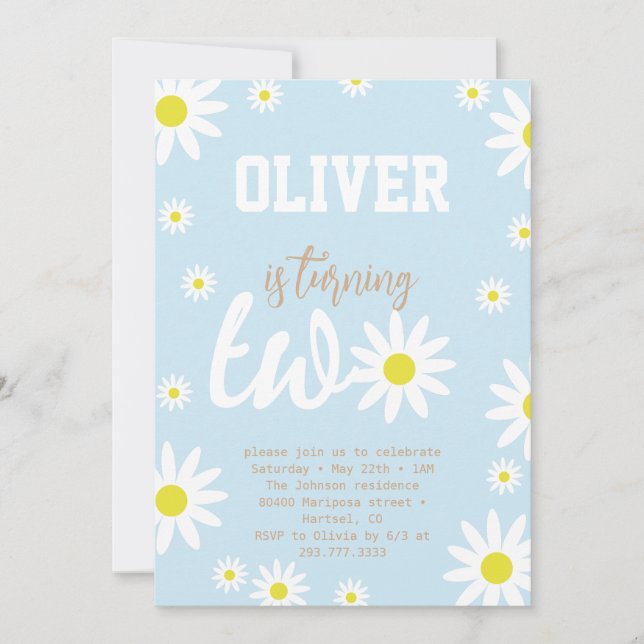 Gender Neutral Daisy 2nd Birthday Party Boho White Invitation (Front)