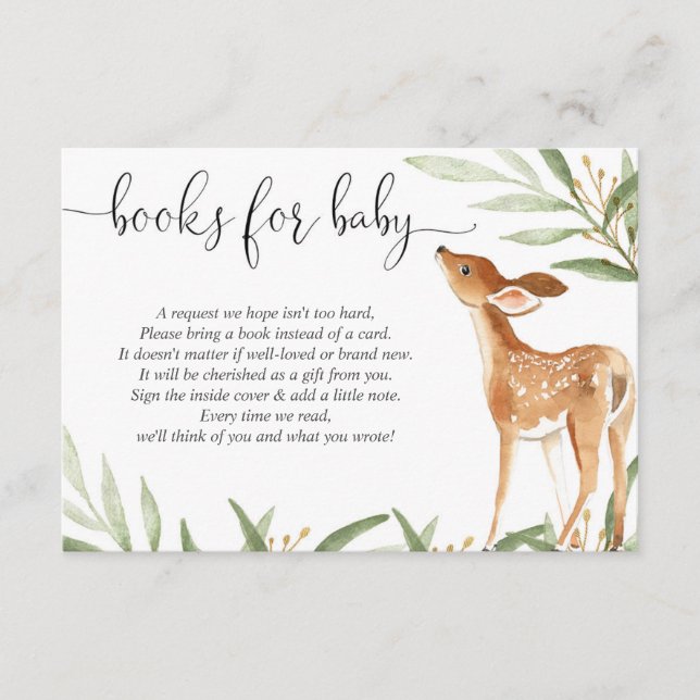 Gender neutral deer baby shower books for baby enc enclosure card (Front)