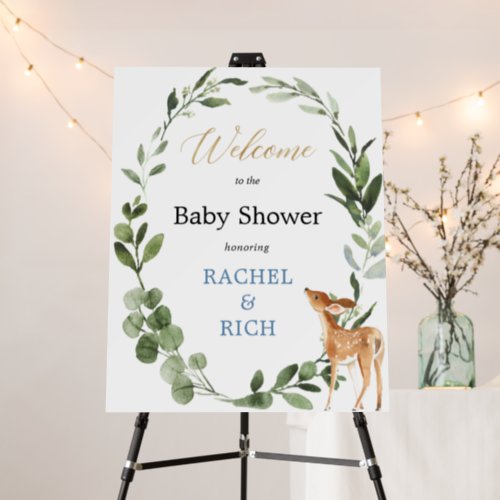 Gender neutral deer baby shower welcome sign