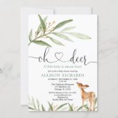 Gender neutral deer woodland greenery baby shower invitation (Front)