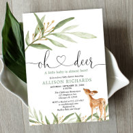 Gender neutral deer woodland greenery baby shower invitation