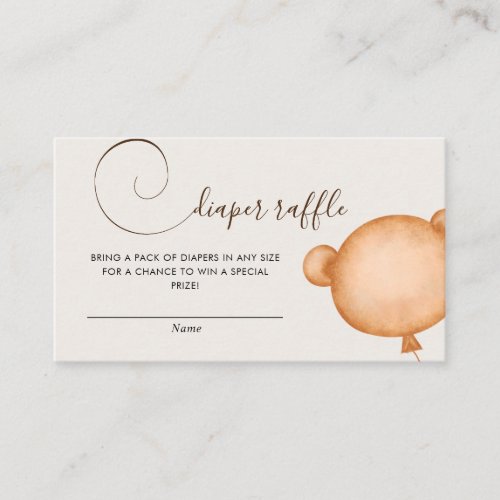 Gender Neutral Diaper Raffle Balloon Bear Enclosure Card