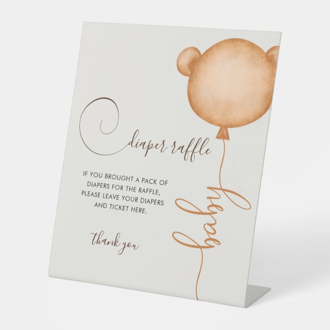 Gender Neutral Diaper Raffle Balloon Bear Pedestal Sign (Front)