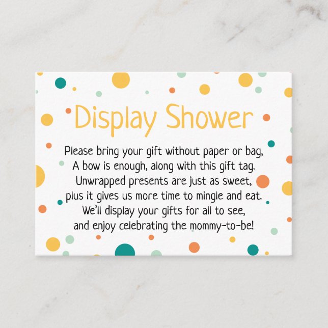 Gender Neutral Display Baby Shower Dots Gift Card (Front)