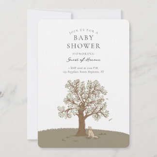 Gender Neutral Dog Woodland Tree Baby Shower Invitation