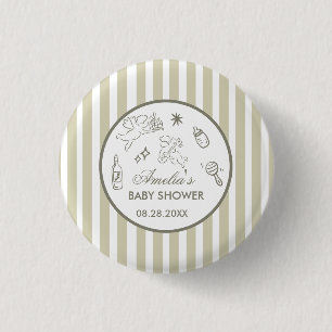 Gender Neutral doodle cupid Baby Shower Green Button