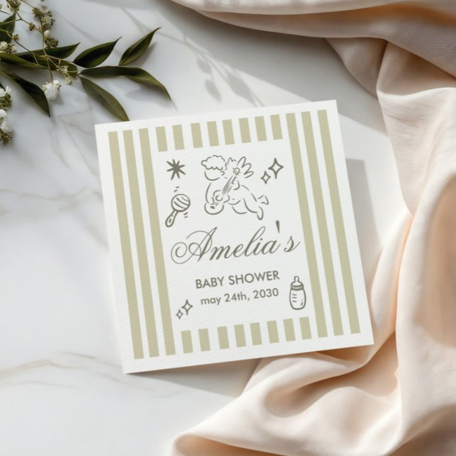 Gender Neutral doodle cupid Baby Shower Green Napkins (Creator Uploaded)