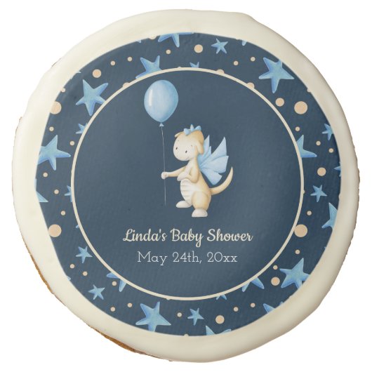Gender Neutral Dragon Baby Shower Party Sugar Cookie (Front)
