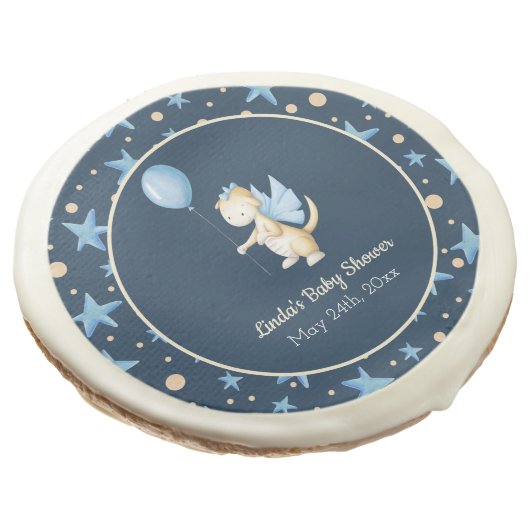Gender Neutral Dragon Baby Shower Party Sugar Cookie (Angled)