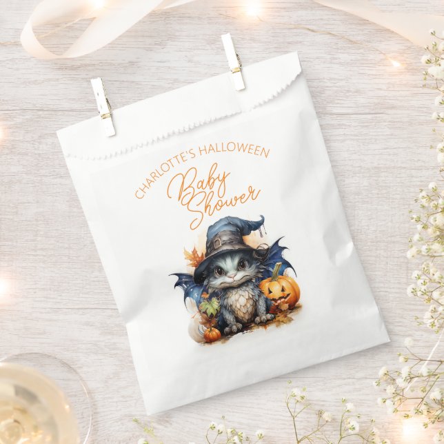 Gender Neutral Dragon Halloween Baby Shower Favor Bag (Clipped)