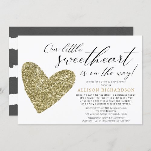 Gender neutral Drive_by black gold baby shower Invitation