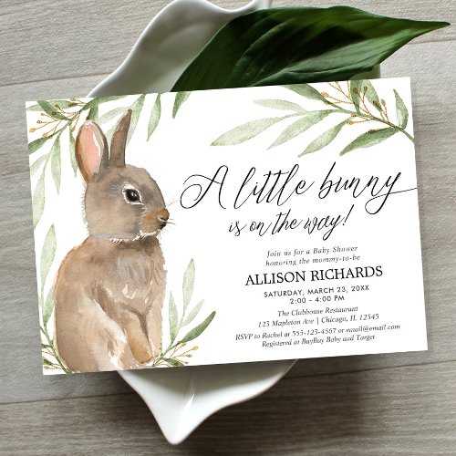 Gender neutral easter bunny greenery baby shower invitation