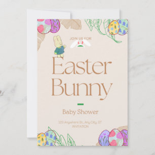 Gender Neutral Easter Bunny Greenery Baby Shower Invitation