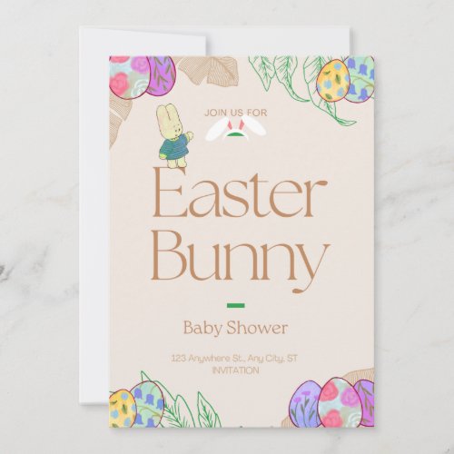 Gender Neutral Easter Bunny Greenery Baby Shower  Invitation
