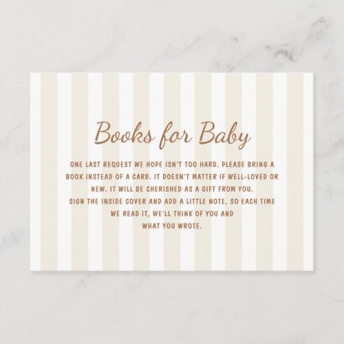 Gender Neutral Ecru Stripes Books for Baby Enclosure Card