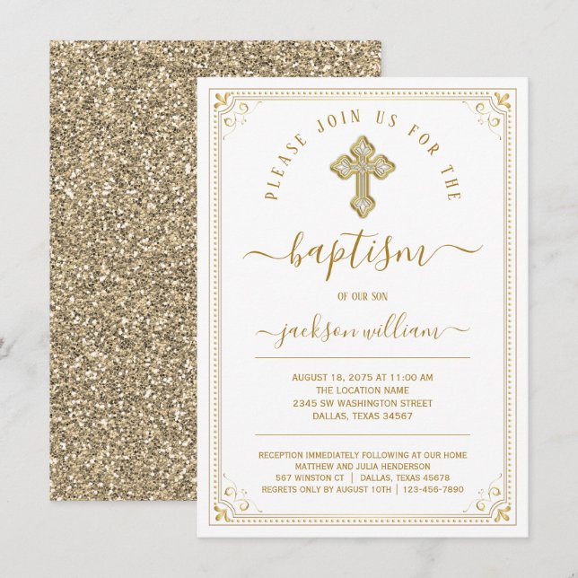 Gender Neutral Elegant Gold Baptism Invitation (Front/Back)