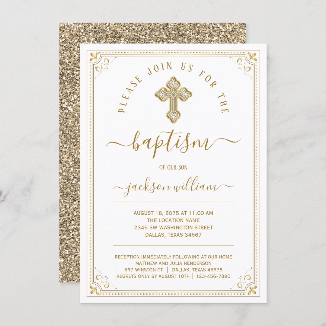 Gender Neutral Elegant Gold Baptism Invitation | Zazzle