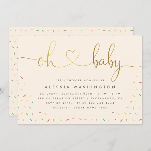 Gender Neutral Elegant Gold Script Oh Baby Shower Invitation