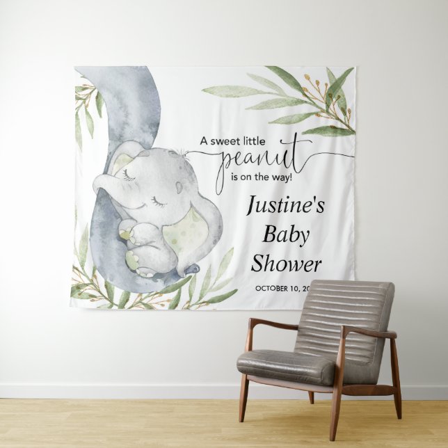 Gender neutral elephant baby shower backdrop sign (In Situ (Horizontal))