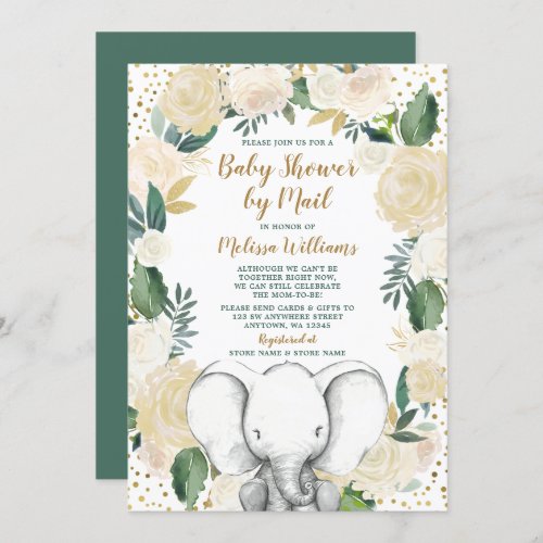 Gender Neutral Elephant Baby Shower by Mail Invitation