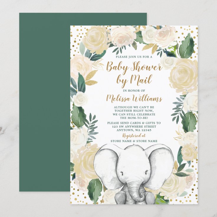 Gender Neutral Elephant Baby Shower by Mail Invitation Zazzle