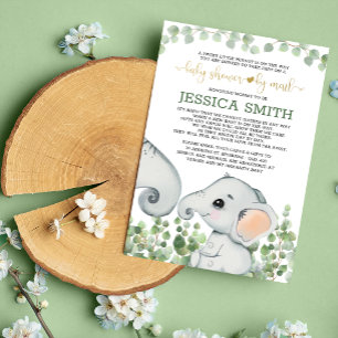 Gender Neutral Elephant Baby Shower By Mail Invitation