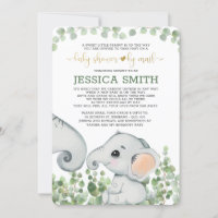 Gender Neutral Elephant Baby Shower By Mail Invitation