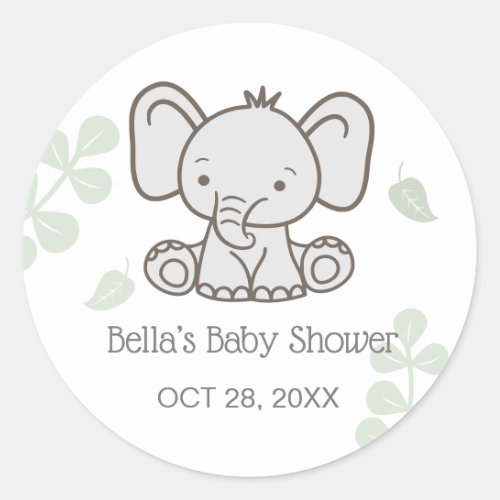 Gender Neutral Elephant Baby Shower Classic Round Sticker