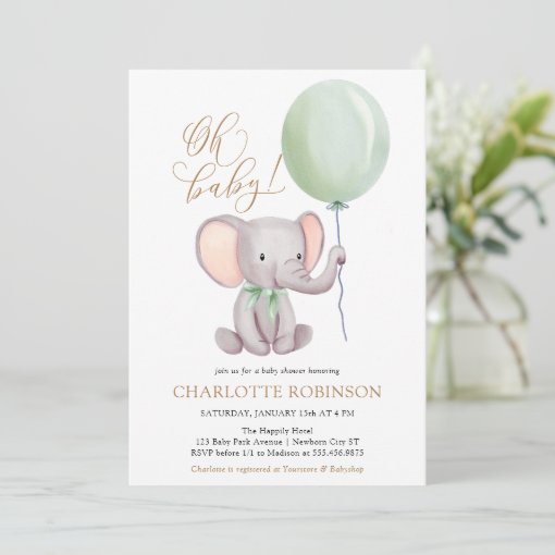 Gender Neutral Elephant Baby Shower Invitation Zazzle