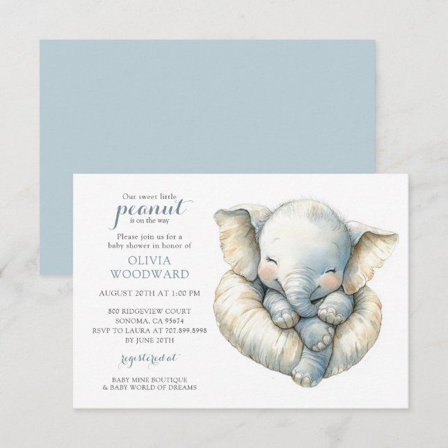 Gender Neutral Elephant Baby Shower Invitation (Front/Back)