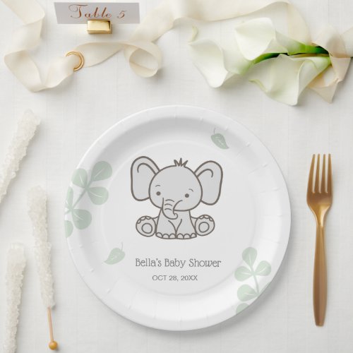 Gender Neutral Elephant Baby Shower Paper Plates
