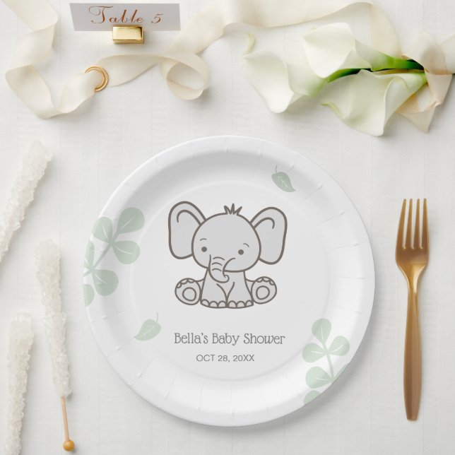 Gender Neutral Elephant Baby Shower Paper Plates (Wedding)