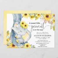 Gender neutral elephant baby shower sunflowers invitation