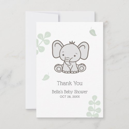 Gender Neutral Elephant Baby Shower Thank You Card