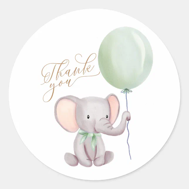 Gender Neutral Elephant Baby Shower Thank You Classic Round Sticker ...
