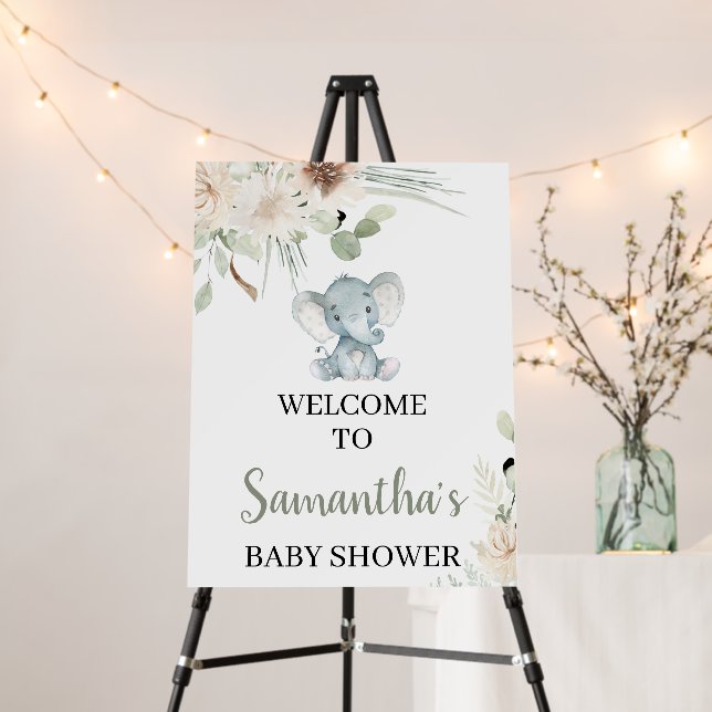  Gender Neutral Elephant Baby Shower Welcome Sign  (In Situ (Stand))