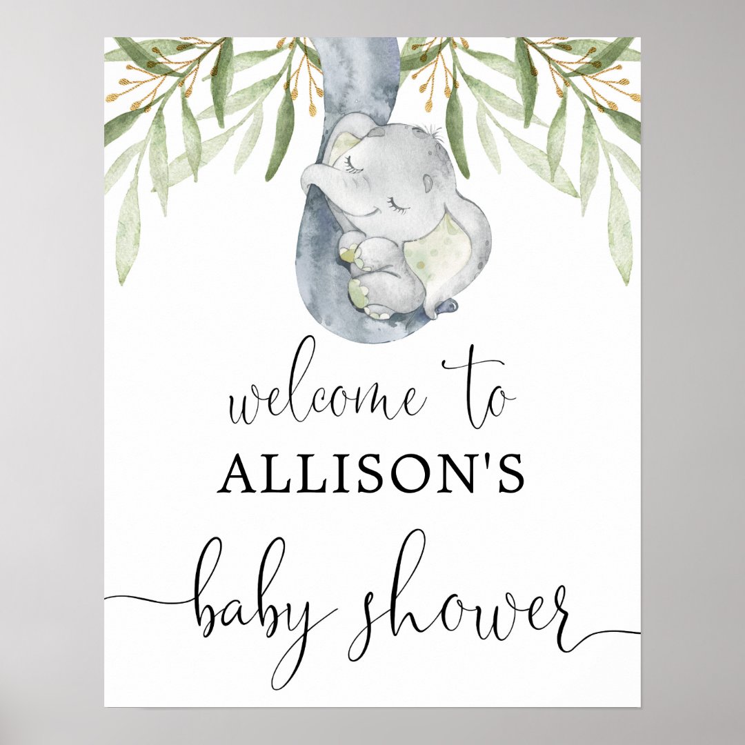 Gender neutral elephant baby shower sign Zazzle
