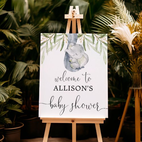 Gender neutral elephant baby shower welcome sign