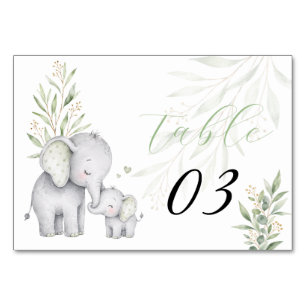 Gender Neutral Elephant Eucalyptus Baby Shower Table Number