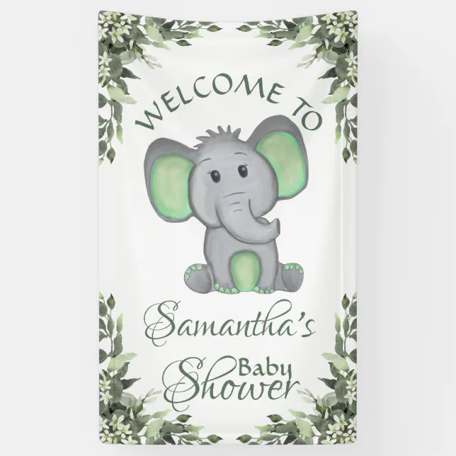 Gender Neutral Elephant Greenery Baby Shower Banner | Zazzle